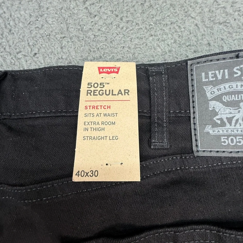 Levi's 505 Regular Fit Jeans Mens 40x30 Black Stretch Straight Leg 00505-2342